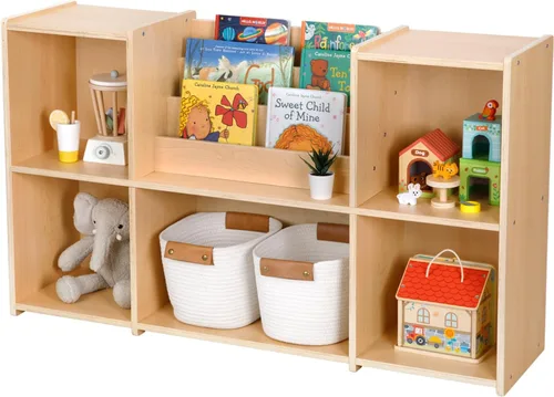 Vista 5 de OOOK Estantería Montessori y Organizador de Almacenamiento para Juguetes, Estantería Horizontal de 2 Niveles, Gabinete de Almacenamiento