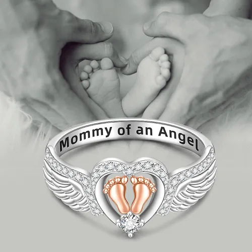 Vista 5 de Anillo de aborto espontáneo para mujer, anillo conmemorativo de pérdida de bebé, plata de ley, huella de corazón, mamá de un ángel, joyería