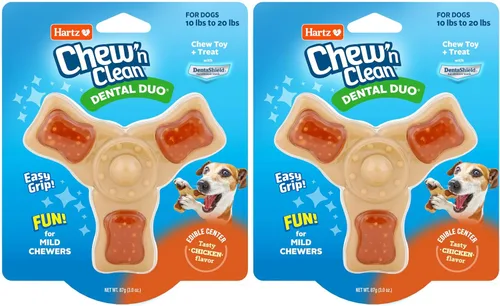 Vista 11 de Hartz Chew ‘n Clean juguete masticable y premio en uno con sabor a pollo, juguete tri-punto para perro, pequeño