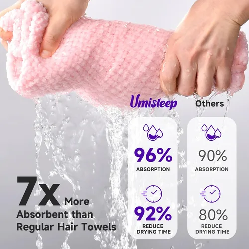 Vista 6 de Umisleep Toalla de microfibra extra grande para mujer, cabello rizado, largo y grueso, paquete de 2 toallas de secado de cabello ultra absorbentes