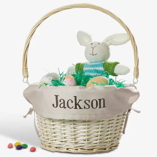 Vista 10 de Personalization Universe Cesta de Pascua clásica personalizada, forro de cesta de lavanda suave bordado, regalo de Pascua personalizado para niños