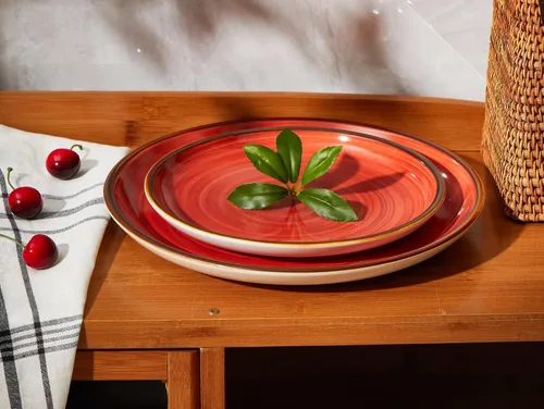 Vista 4 de Platos de cena de porcelana ONEMORE de 8.5 pulgadas, platos de postre y ensalada de cerámica con salpicaduras, juego de 4 platos para servir, aptos