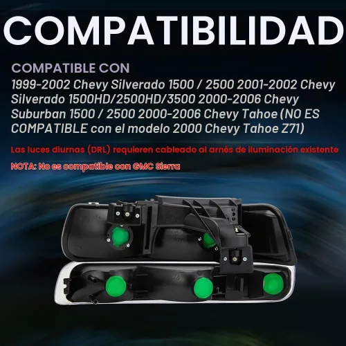 Vista 2 de Conjunto de faros LED CNNELL compatible con Chevy Silverado 1999-2002/Suburban Tahoe 2000-2006, carcasa cromada con lente transparente, reflector