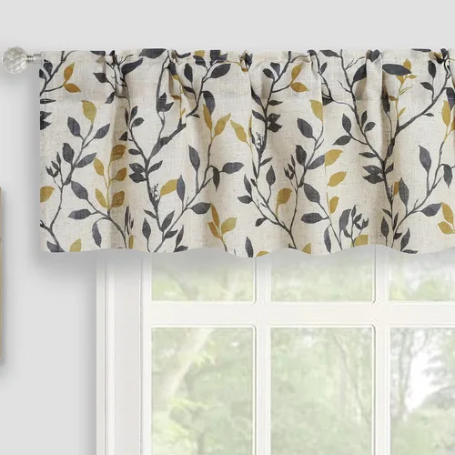 Vista 18 de Cenefa de cocina de lino, cenefas de cortina con estampado de hojas de árbol para baño, dormitorio, sala de estar, decoración de granja con bolsillo