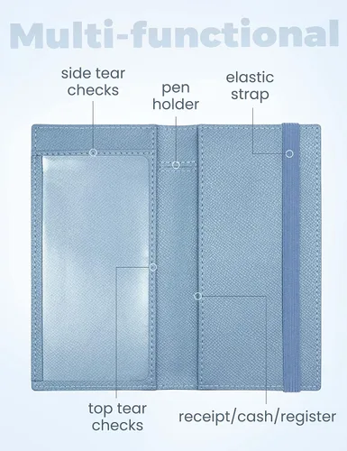 Vista 97 de Yarnic Funda para chequera personal, soporte para chequera con soporte para bolígrafo y divisor de plástico transparente integrado para cheques Rosa