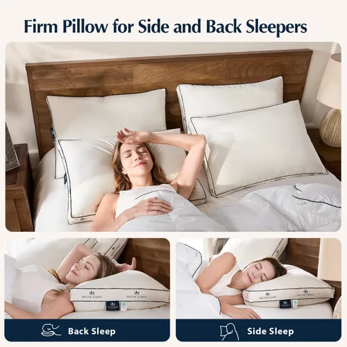Vista 3 de Pacific Coast - Almohadas de cama firmes de ganso de tamaño estándar, funda 100% de algodón orgánico, diseño con refuerzo para dormir, almohadas
