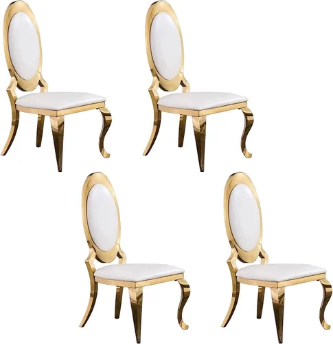 Vista 6 de ACEDÉCOR Juego de 4 mesas de comedor, mesa rectangular con parte superior textil, base geométrica de metal y 4 sillas de comedor de piel sintética
