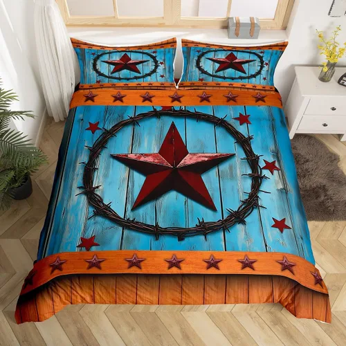 Vista 10 de Feelyou Texas Star - Juego de funda de edredón tamaño individual, diseño bohemio de vaquero para niños y niñas, funda de edredón azteca del salvaje