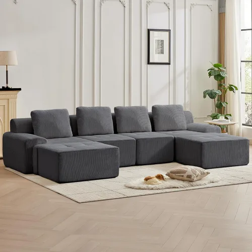 Vista 6 de Sofá modular modular con otomana móvil, sofá de asiento profundo con almohadas, cómodo sofá modular de nube para sala de estar, dormitorio y Blanco