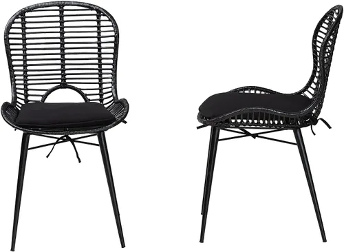 Vista 5 de Baxton Studio Brenna - Silla de comedor de ratán bohemia, color negro, 2 juegos (231-2P-12827-HT)