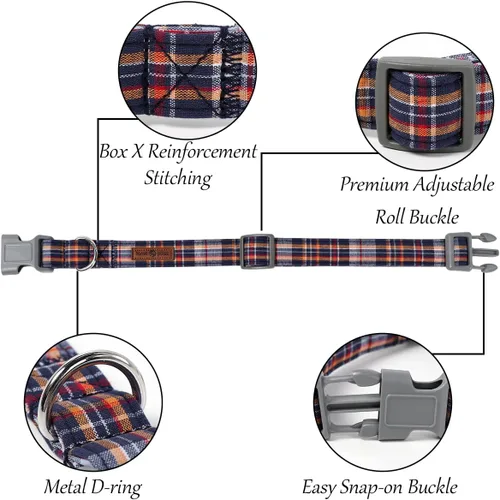 Vista 4 de Lionet Paws Collar para perro y gato con corbata de moño, hebilla de plástico ajustable, collar de cuadrícula para perros pequeños, medianos