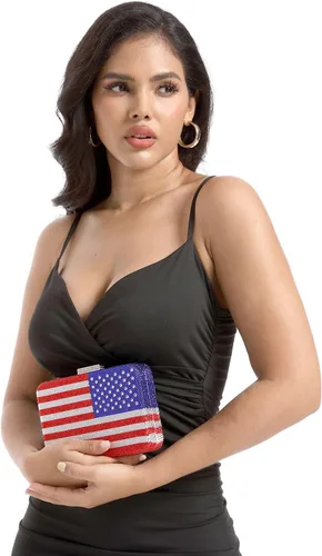 Vista 4 de Boutique De FGG The American National Flag Crystal Clutch Purse for Women Evening Bags Party Chain Shoulder Handbags,Mini