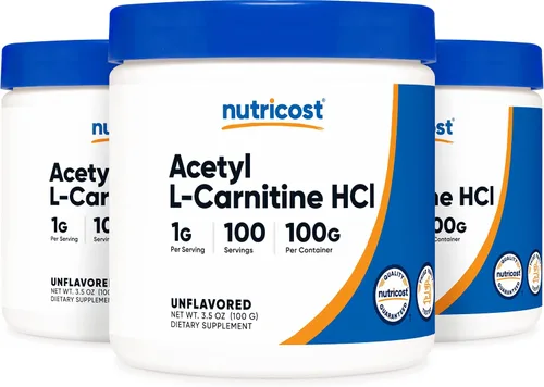 Vista 6 de Nutricost Acetil L-carnitina (ALCAR) 100 GMS (paquete de 2) – 100 porciones cada una – 1000 mg por porción – Polvo puro de acetil L-carnitina – Sin