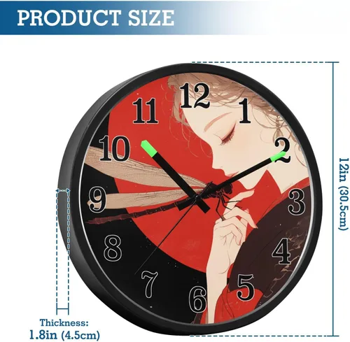 Vista 3 de Battery Operated Silent Non-Ticking Clock Luminous Voice-Activated Wall Clock Retro Dragonfly Anime Chinese Style 12 Inch Decorative for Kitchen