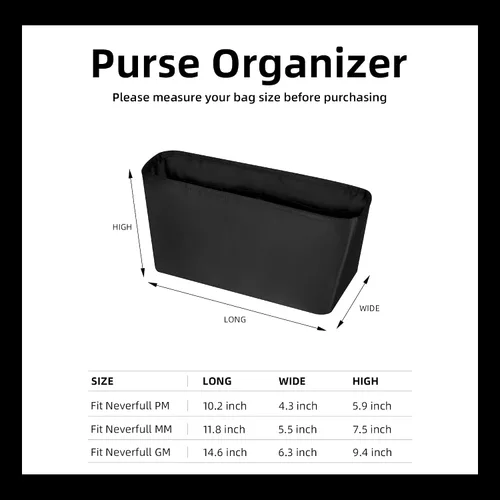 Vista 6 de DGAZ Organizador de bolso para bolsas LV Neverfull MiniPMMMGM, organizador de bolsas de seda, bolso de lujo y moldeador de bolsas (GM, negro)