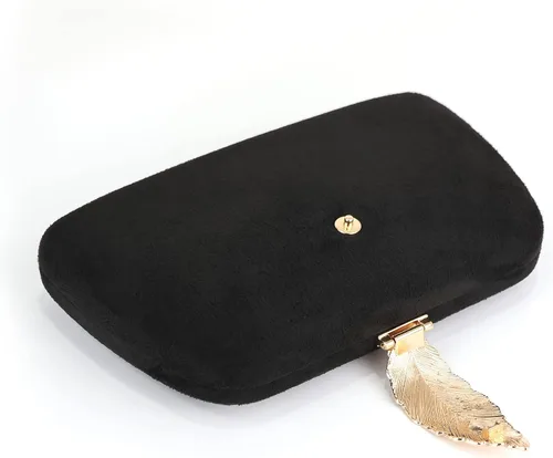 Vista 4 de Milisente Bolso de mano para mujer, de ante suave y sólido, bolso de mano de noche, bolso de hombro con cierre de hojas metálicas