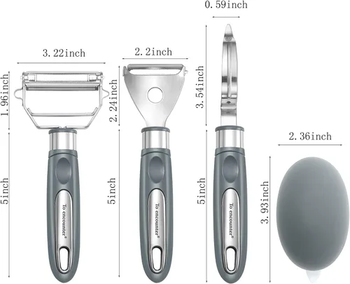 Vista 7 de To encounter Juego de pelador de verduras, pelador de acero inoxidable con cepillo de limpieza, juego de 4 utensilios de cocina ergonómicos ultra