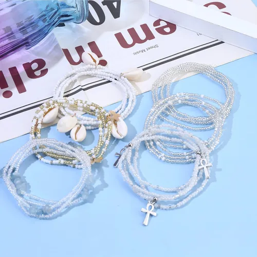 Vista 4 de Florideco Cuentas de cintura de 27.5 a 50 pulgadas para mujer, joyería africana en capas para el cuerpo en cuentas elásticas coloridas para mujer