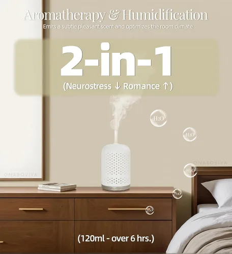 Vista 2 de Onaboviva Difusor de Aceites Esenciales – Difusor de Aromaterapia Ultrasónico de 2.4MHz, Luz Nocturna para la Salud, Temporizador y Apagado