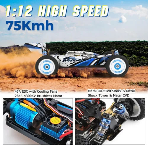Vista 2 de CKYSCHN WLtoys 124017(V2) Coche RC Rápido, 1/12 Coches RC Sin Escobillas, Coches RC Hobby Todoterreno 4x4 a 75km/h para Adultos, Coche RC de Control