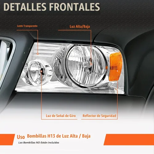 Vista 3 de Para faros delanteros Ford F150 2004-2008 Carcasa cromada Reflector ámbar de carcasa A-Chrome