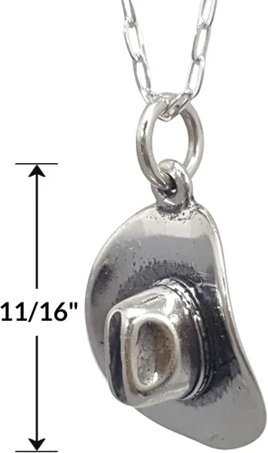 Vista 2 de Collar de plata de ley con dije 3D de vaquero vaquera y sombrero occidental, 18 pulgadas