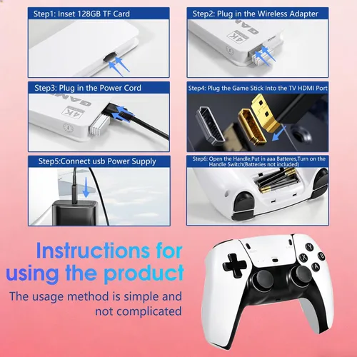 Vista 4 de 2026New Wireless Retro Game Console, 40000+Games and 23 Emulators, Plug and Play 4K HD HDMI TV Game Stick, with Dual 2.4G Wireless Controllers