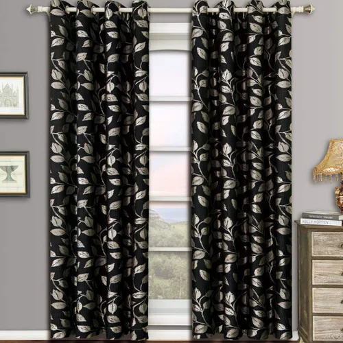 Vista 5 de Royal Hotel Bedding Charlotte - Paneles de cortina jacquard con ojales color moca, 2 paneles, 52 x 63 pulgadas cada uno