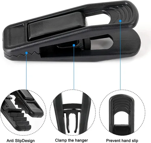 Vista 2 de Tinfol Clips de plástico negro, paquete de 20 clips para dedos, clip de agarre fuerte multiusos para perchas de ropa de línea delgada