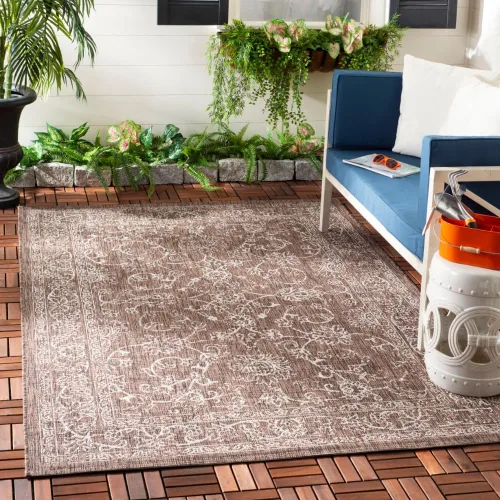 Vista 28 de SAFAVIEH Alfombra lavable al aire libre, colección Courtyard - 2'3" x 5', azul aguamarina y gris, no desprende pelusa y fácil limpieza, ideal