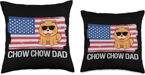 Vista 3 de Chow Chow Lover Apparel American USA Flag Funny Chow Dog Dad Throw Pillow, 18x18, Multicolor