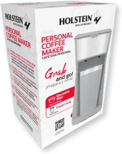Vista 8 de Holstein Housewares Cafetera personal con taza de viaje de 14 onzas, máquina compacta de un solo toque con filtro reutilizable, apagado automático