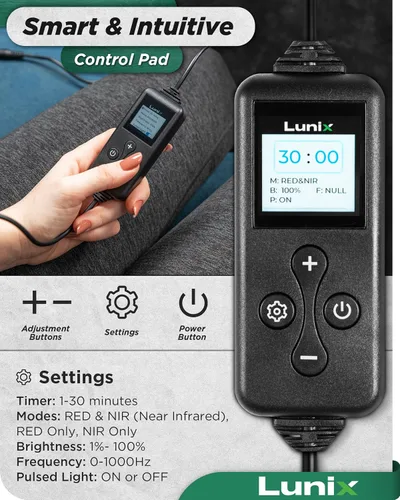 Vista 7 de Lunix LX16 Cinturón de terapia de luz roja, terapia de luz infrarroja cercana y luz roja para mejorar la circulación, relajar los músculos, negro