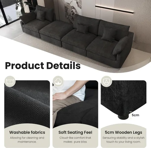 Vista 6 de WJShome Sofá Seccional Cloud Couch de 83 pulgadas para sala de estar, sofá seccional modular relleno de plumón, sofás en forma de L con otomana