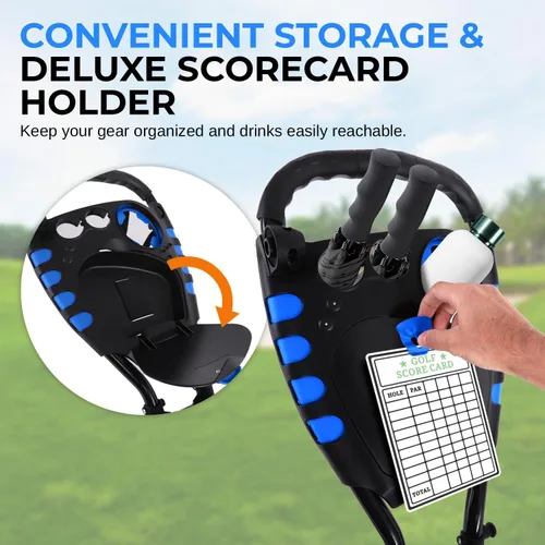 Vista 5 de SereneLife Carrito de empuje de golf de 3 ruedas - Plegable, mango Azul medianoche
