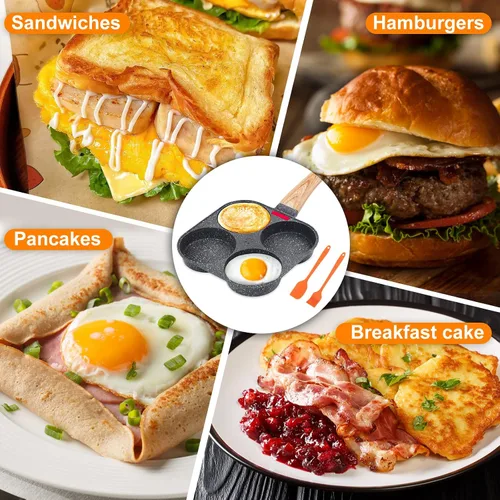 Vista 6 de AHFLRITO Sartén antiadherente para huevos de 4 tazas, sartén saludable de aluminio para omelette, sartén para tortilla de desayuno para huevos