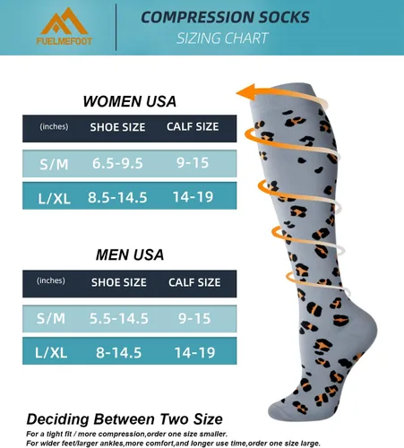Vista 6 de FuelMeFoot Calcetines de compresión para mujeres y hombres, para circulación, con soporte graduado, hasta la rodilla, para enfermeras, viajes