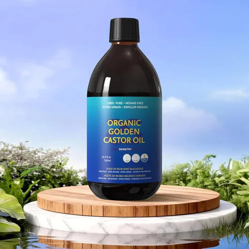 Vista 3 de Aceite de ricino dorado orgánico, 16.9 onzas, 100% puro para cabello, piel, uñas, cejas y pestañas, hidratación profunda y suavizado que promueve