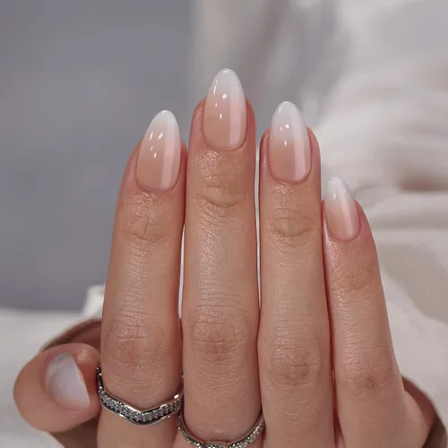 Vista 24 de BTArtbox - Uñas a presión, color crema de vainilla, cuadrado corto, melocotón degradado, 32 unidades 2+ Weeks Wear, Salon-Quality Natural Nails