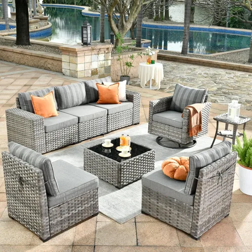 Vista 9 de HOOOWOOO Outdoor Patio Sectional Furniture Sofa Set with Widened Armrest,6 Piece Small Modern Wicker Couch,Modular L Shaped Conversation Seating Set