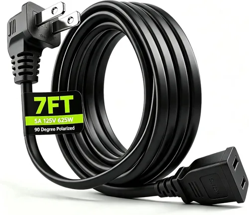 Vista 6 de Right Angel - Cable de extensión delgado negro de 4 pies 5A 125V