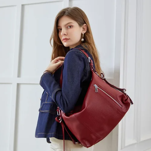 Vista 2 de Heshe - Bolso de cuero vintage para mujer, bolsos de diseño, con manija