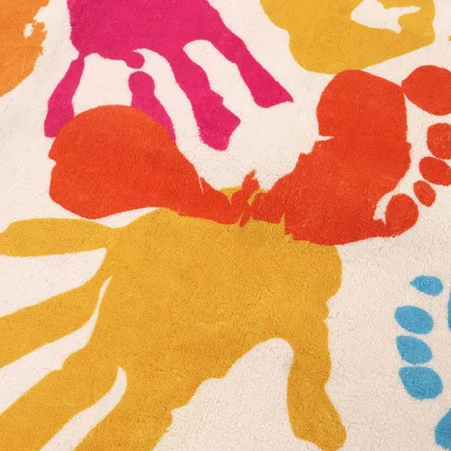 Vista 6 de STARUIA - Alfombra de huellas de manos y pies para niños para sala de juegos, alfombra de guardería lavable de 3 x 5 pies de colores para habitación