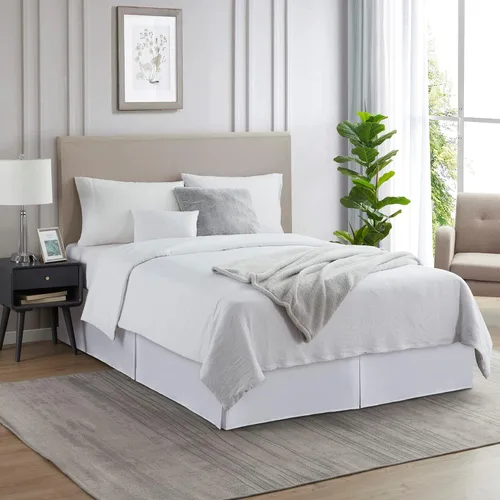 Vista 4 de Nestl Falda de cama individual blanca – Falda de cama de tamaño individual de 14 pulgadas de caída – Faldas de cama de microfibra cepillada – Falda