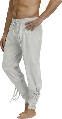 Vista 2 de Zhitunemi Pantalones de pirata vikingo para hombre disfraz renacentista para hombre, pantalones medievales - disfraces pirata de Halloween y feria