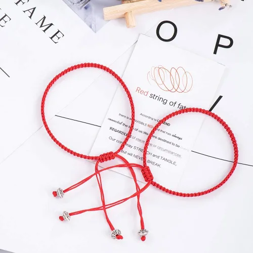 Vista 5 de Seyaa Pulseras rojas de cadena del destino con protección de buena suerte, pulseras a juego para parejas, amantes, mujeres, hombres, novio, novia