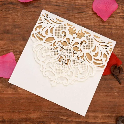 Vista 4 de FOMTOR Paquete de 50 invitaciones cortadas con láser, kit de tarjetas de invitaciones de boda con papel imprimible en blanco y sobres para bodas