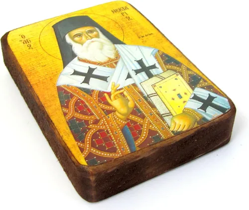 Vista 2 de Icono de madera griego cristiano ortodoxo madera de san nectarios de egina / A0