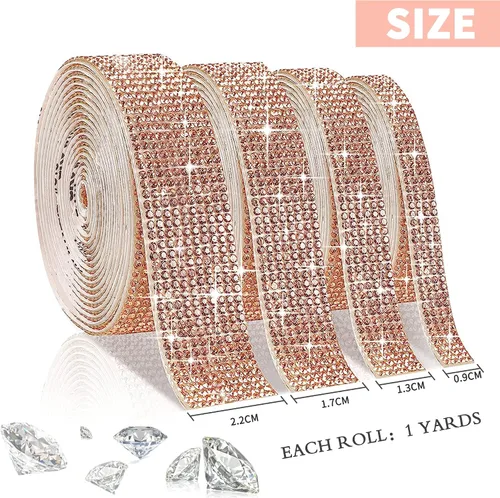 Vista 2 de 4 rollos de cinta autoadhesiva con diamantes de imitación, cinta de diamantes bling con pegatinas de 2 mm para manualidades, bodas, cumpleaños