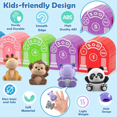 Vista 4 de Aigybobo Juguetes de aprendizaje para niños de 1, 2, 3 años, 40 juguetes de animales Montessori, contar, combinar y clasificar juegos de motricidad